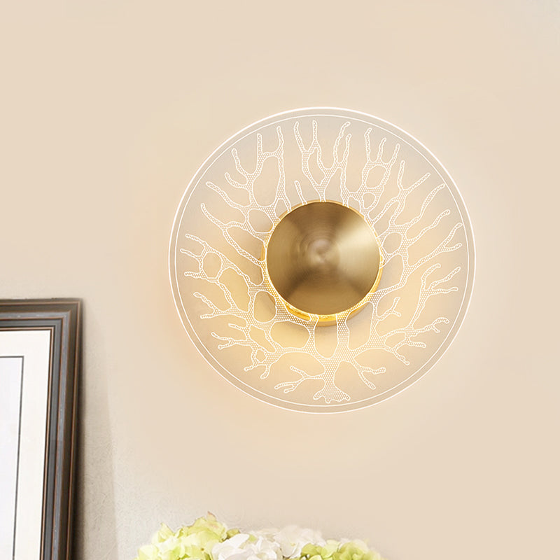 Lisslune | Modernist Context Disc Wall Light Clear Glass Living Room LED Wall Light Fixture in Brass