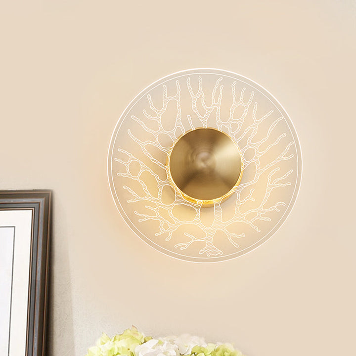 Lisslune | Modernist Context Disc Wall Light Clear Glass Living Room LED Wall Light Fixture in Brass