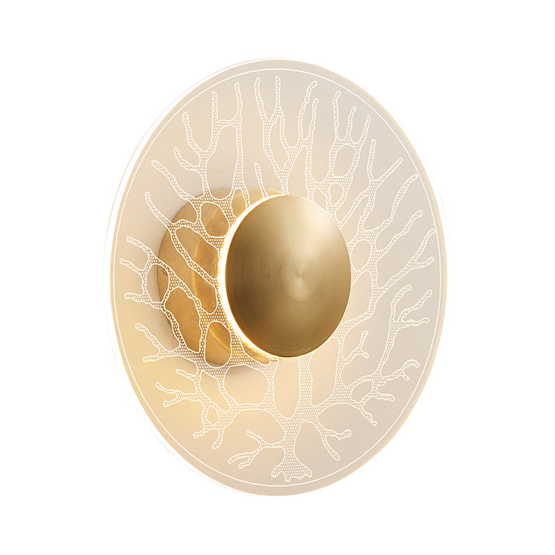 Lisslune | Modernist Context Disc Wall Light Clear Glass Living Room LED Wall Light Fixture in Brass