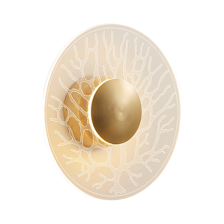 Lisslune | Modernist Context Disc Wall Light Clear Glass Living Room LED Wall Light Fixture in Brass