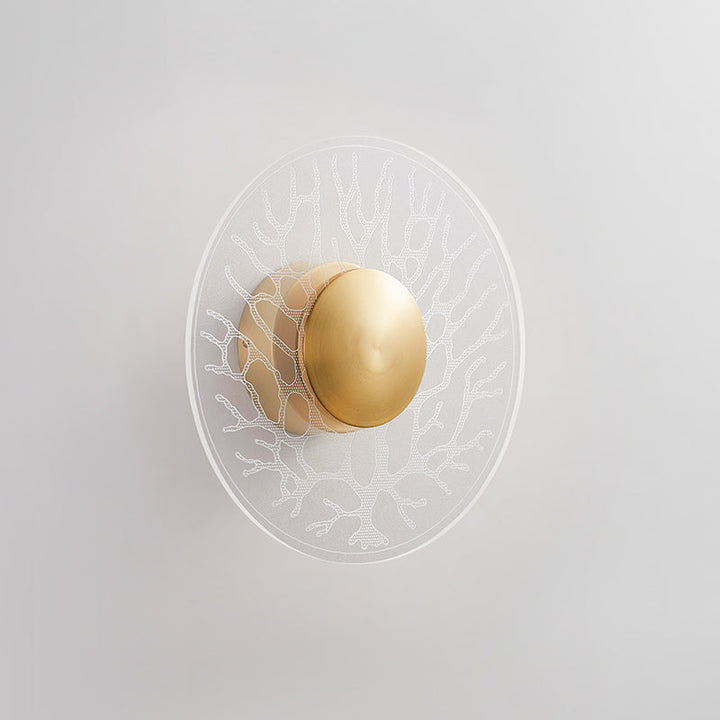 Lisslune | Modernist Context Disc Wall Light Clear Glass Living Room LED Wall Light Fixture in Brass