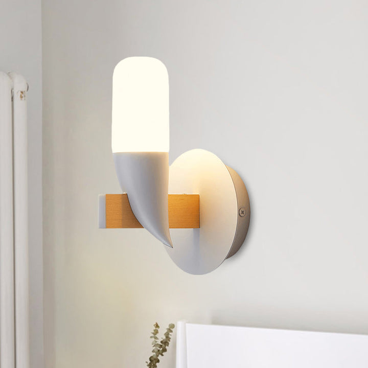 Lisslune | Bird-like Wall Lamp Wall Light Modernism Metal LED Nightstand Wall Mount Light in White and Wood