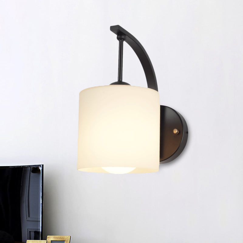 Lisslune | Modernism 1-Light Wall Light Black Surfaces Cylindrical Wall Light with Opal Glass Shade