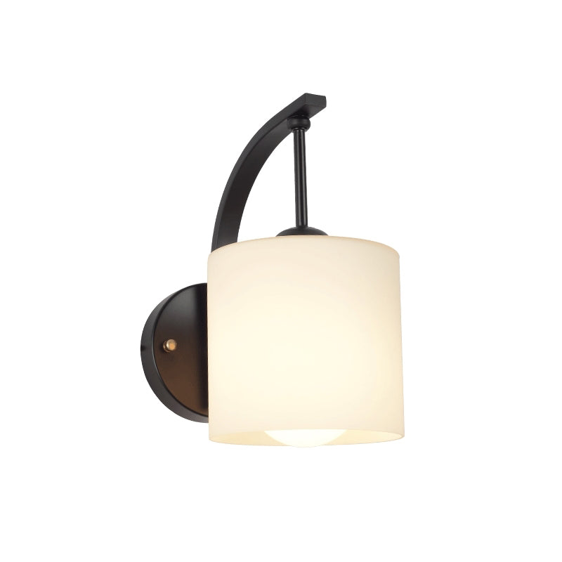 Lisslune | Modernism 1-Light Wall Light Black Surfaces Cylindrical Wall Light with Opal Glass Shade