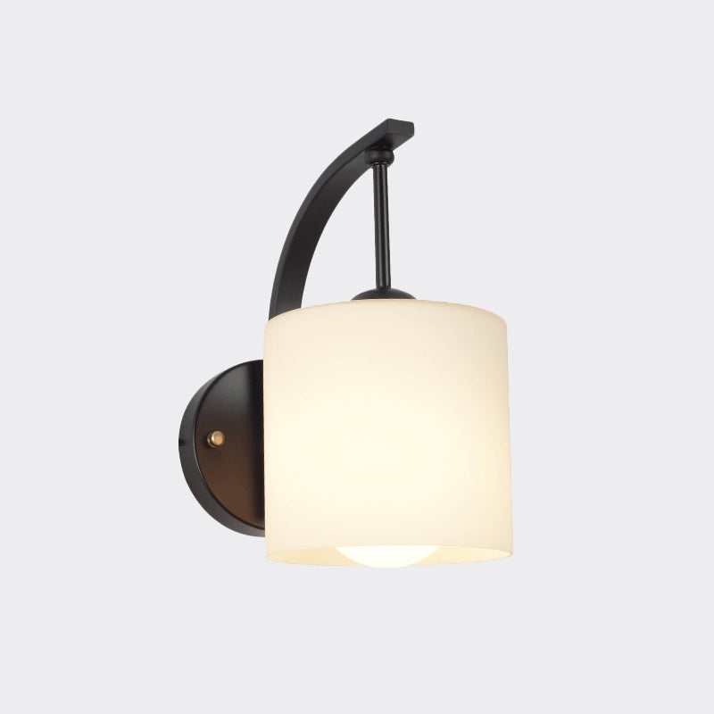 Lisslune | Modernism 1-Light Wall Light Black Surfaces Cylindrical Wall Light with Opal Glass Shade