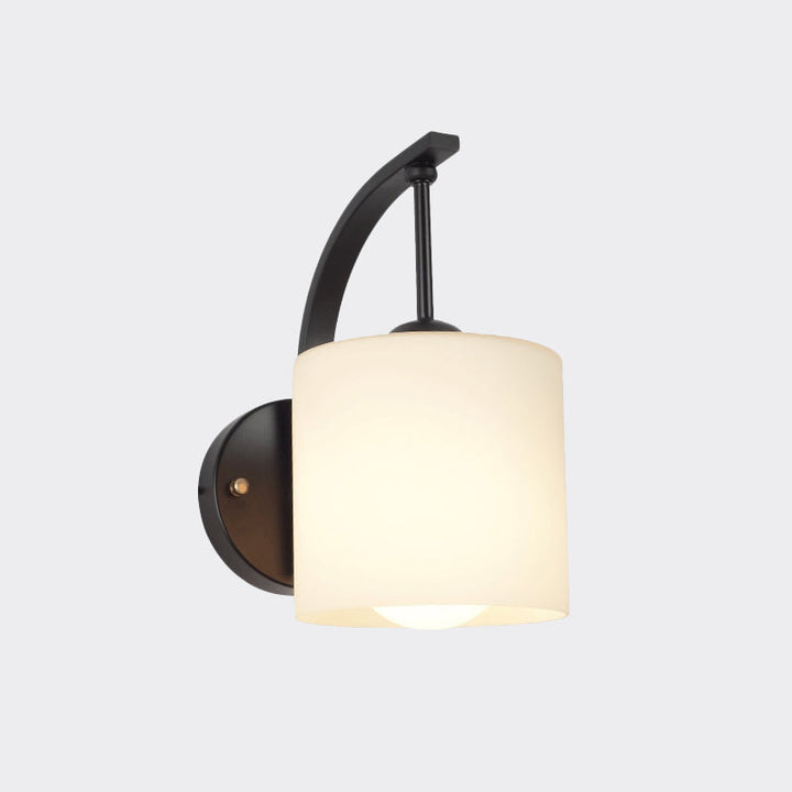 Lisslune | Modernism 1-Light Wall Light Black Surfaces Cylindrical Wall Light with Opal Glass Shade