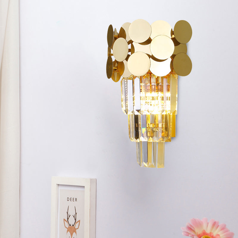 Lisslune | 1-Bulb Wall Lamp Modernism Living Room Sconce Light with Layered Crystal Block Shade in Gold