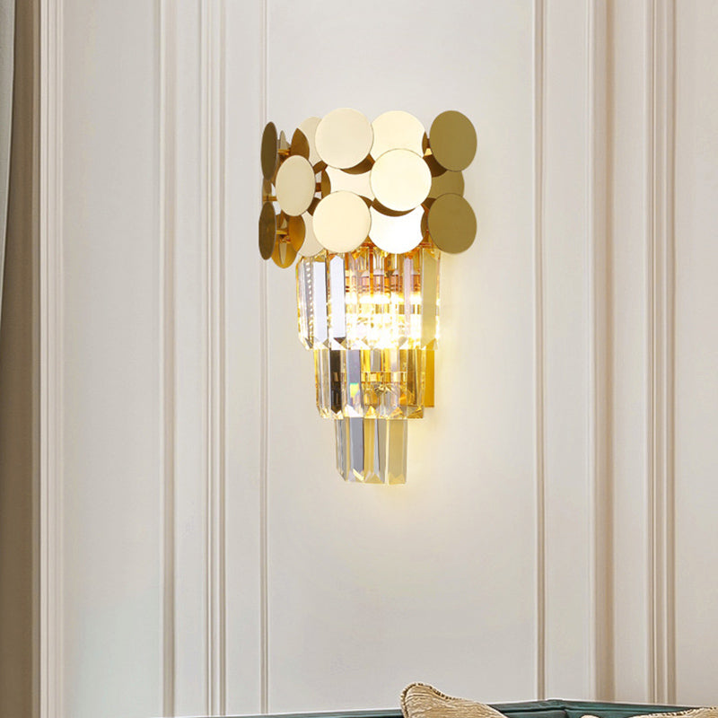 Lisslune | 1-Bulb Wall Lamp Modernism Living Room Sconce Light with Layered Crystal Block Shade in Gold