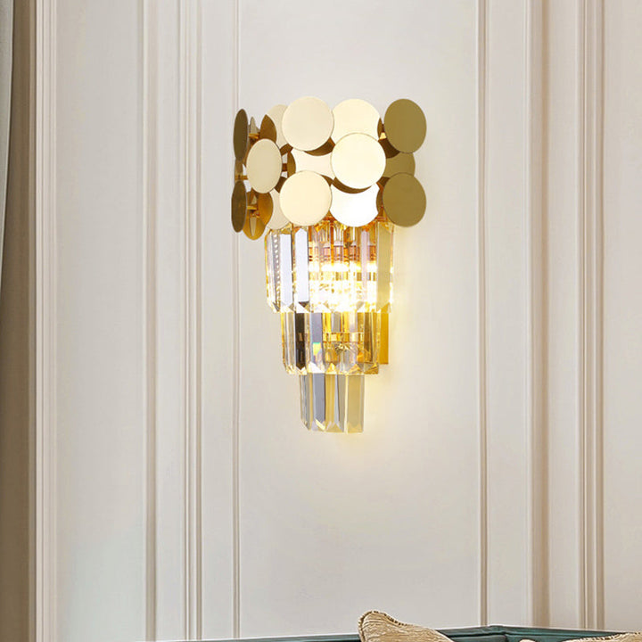 Lisslune | 1-Bulb Wall Lamp Modernism Living Room Sconce Light with Layered Crystal Block Shade in Gold