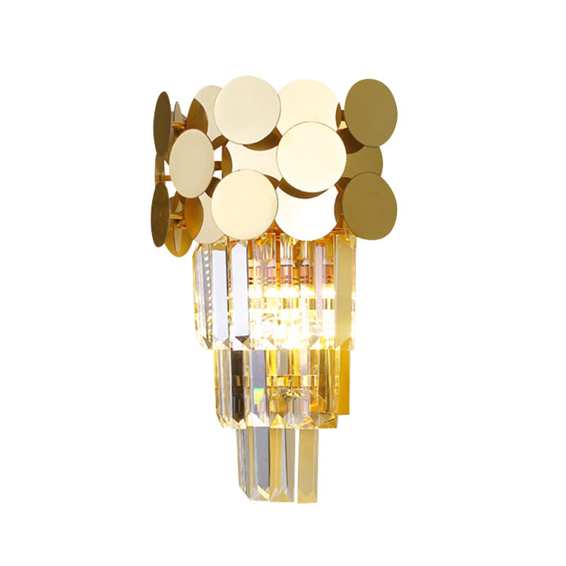 Lisslune | 1-Bulb Wall Lamp Modernism Living Room Sconce Light with Layered Crystal Block Shade in Gold