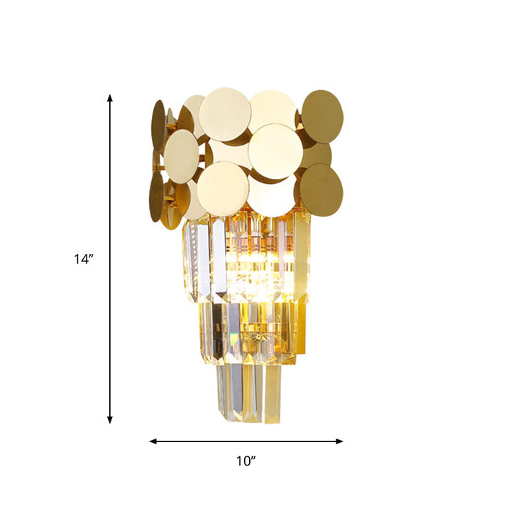 Lisslune | 1-Bulb Wall Lamp Modernism Living Room Sconce Light with Layered Crystal Block Shade in Gold