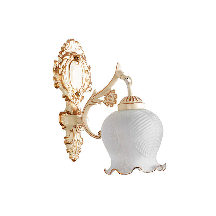 Skørter | 1/2-Bulb Flower Wall Lamp Fixture Traditional White Glass Wall Lamp Lighting for Living Room