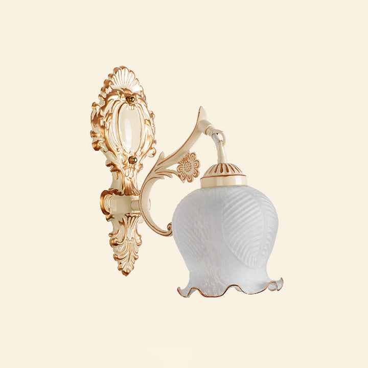 Skørter | 1/2-Bulb Flower Wall Lamp Fixture Traditional White Glass Wall Lamp Lighting for Living Room