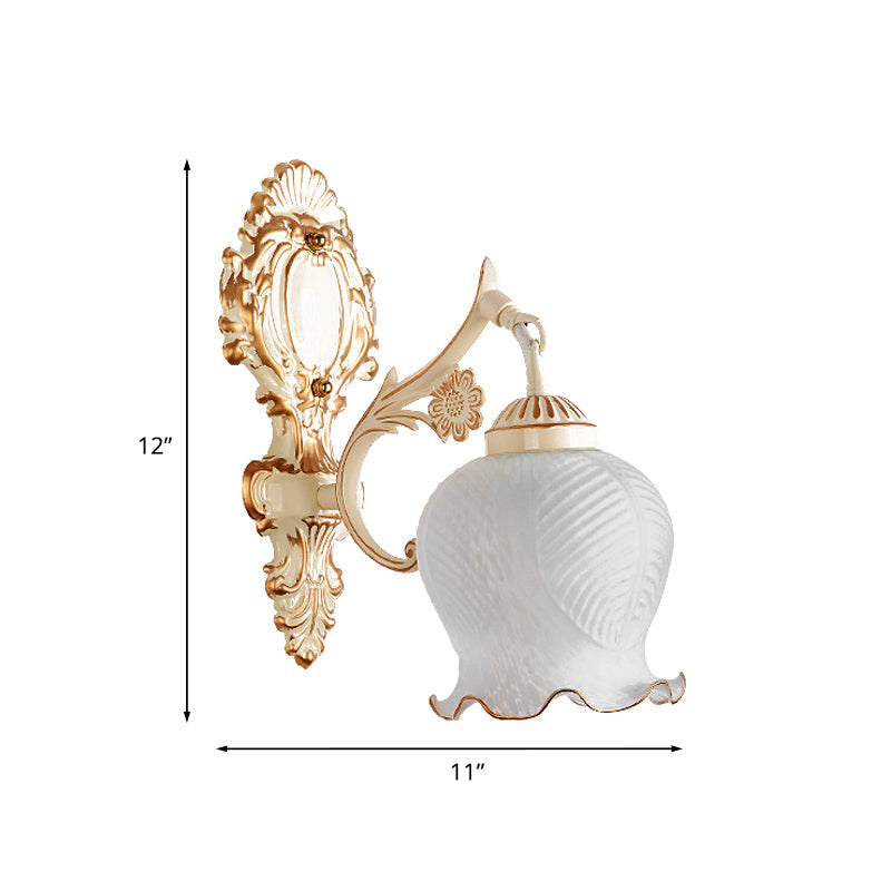 Skørter | 1/2-Bulb Flower Wall Lamp Fixture Traditional White Glass Wall Lamp Lighting for Living Room