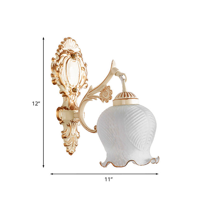 Skørter | 1/2-Bulb Flower Wall Lamp Fixture Traditional White Glass Wall Lamp Lighting for Living Room