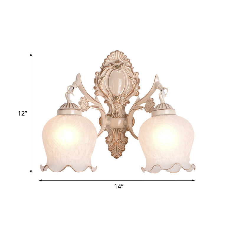 Skørter | 1/2-Bulb Flower Wall Lamp Fixture Traditional White Glass Wall Lamp Lighting for Living Room