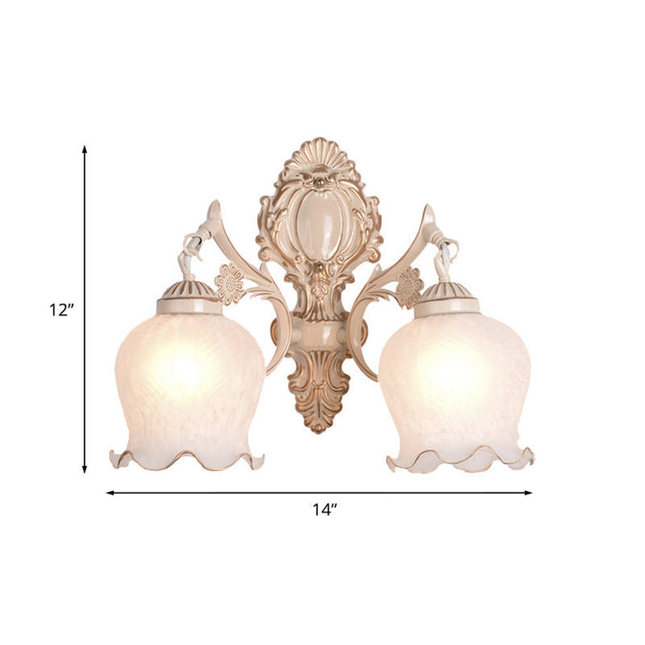 Skørter | 1/2-Bulb Flower Wall Lamp Fixture Traditional White Glass Wall Lamp Lighting for Living Room