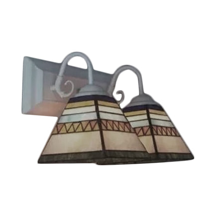 Lisslune | Pyramid Wall Lamp Tiffany Style Stainless Steel Glass 2 Lights White Vanity Wall Lamp for Living Room, Mediterranean / Boat