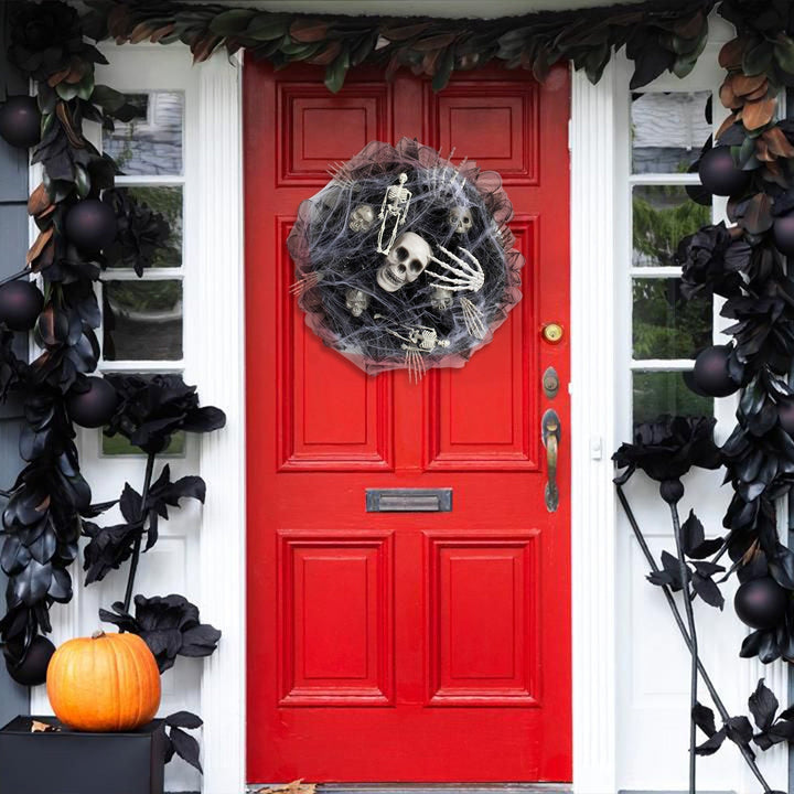 Lisslune | Halloween Wreath – Mesh Skull Garland for Door and Wall Decoration