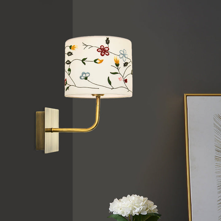 Skørter | Drum Night Head Wall Lamp Modern Nordic Embroidery Fabric 1-Head Gold Wall Lighting Ideas