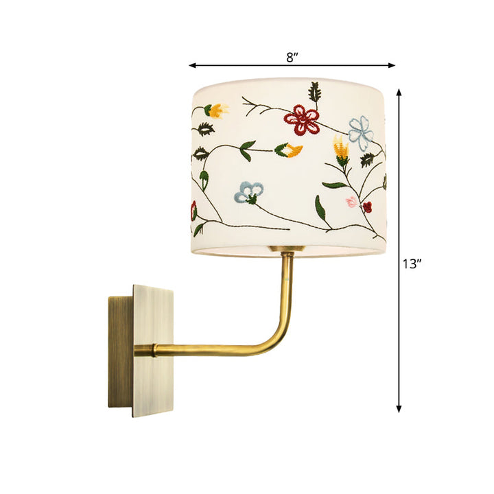 Skørter | Drum Night Head Wall Lamp Modern Nordic Embroidery Fabric 1-Head Gold Wall Lighting Ideas