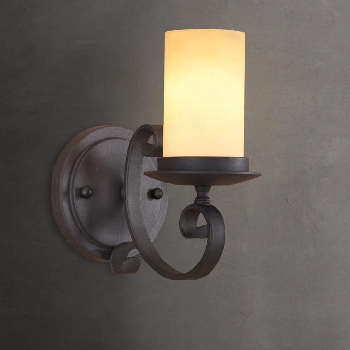 Skørter | Column Living Room Wall Lamp Countryside Frosted Glass 1 Light Black Wall Lamp with Swivel Arm