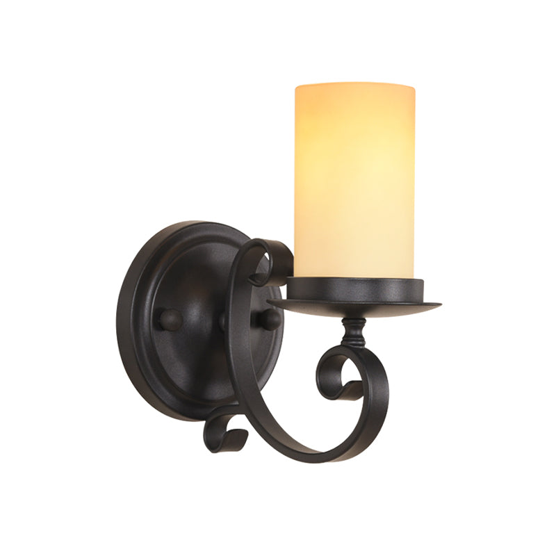Skørter | Column Living Room Wall Lamp Countryside Frosted Glass 1 Light Black Wall Lamp with Swivel Arm