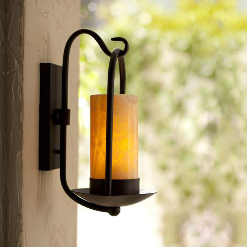 Skørter | Black 1 Bulb Wall Lighting Fixture Landscape Glass Cylindrical Wall Light for Outdoor