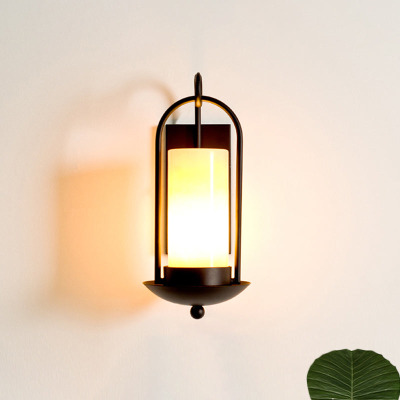 Skørter | Black 1 Bulb Wall Lighting Fixture Landscape Glass Cylindrical Wall Light for Outdoor