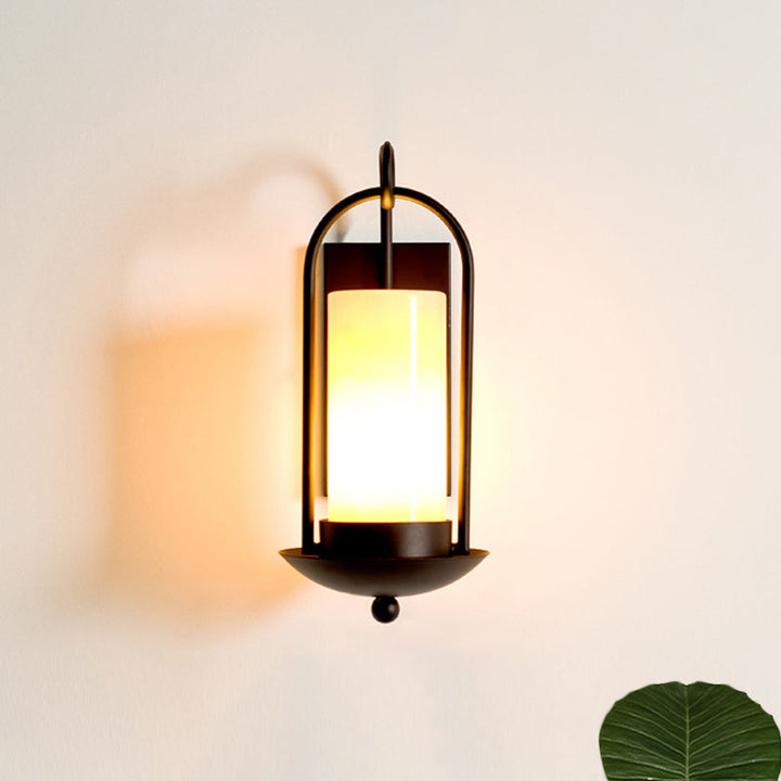 Skørter | Black 1 Bulb Wall Lighting Fixture Landscape Glass Cylindrical Wall Light for Outdoor