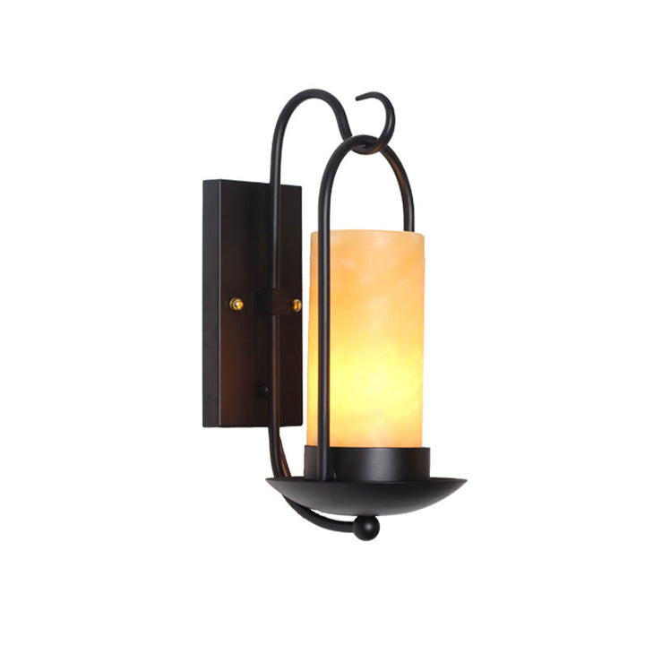 Skørter | Black 1 Bulb Wall Lighting Fixture Landscape Glass Cylindrical Wall Light for Outdoor