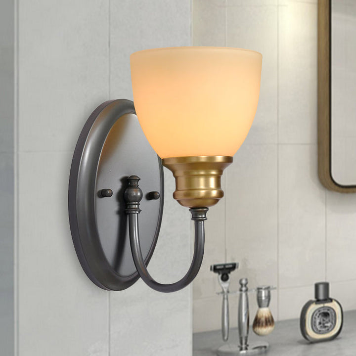 Skørter | Frosted Glass Black Wall Lamp Bud 1/2-Cup Country Wall Light with Metal Swan Neck Arm
