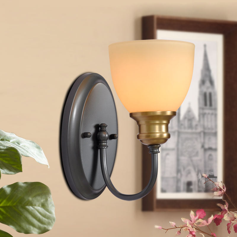 Skørter | Frosted Glass Black Wall Lamp Bud 1/2-Cup Country Wall Light with Metal Swan Neck Arm