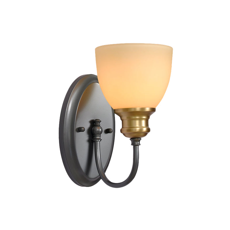 Skørter | Frosted Glass Black Wall Lamp Bud 1/2-Cup Country Wall Light with Metal Swan Neck Arm