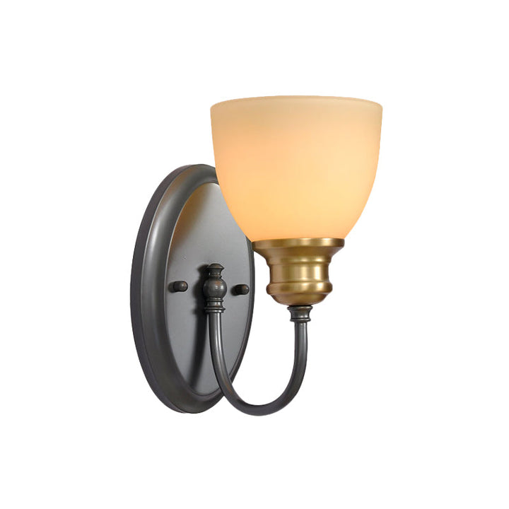 Skørter | Frosted Glass Black Wall Lamp Bud 1/2-Cup Country Wall Light with Metal Swan Neck Arm