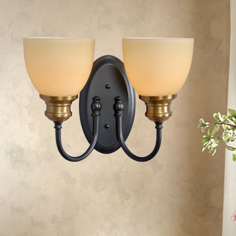 Skørter | Frosted Glass Black Wall Lamp Bud 1/2-Cup Country Wall Light with Metal Swan Neck Arm