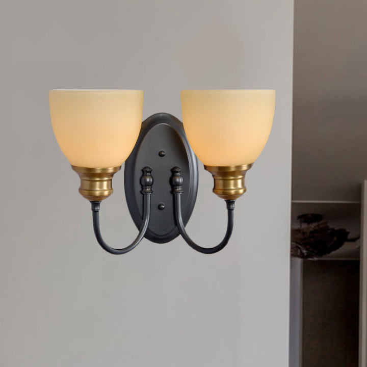 Skørter | Frosted Glass Black Wall Lamp Bud 1/2-Cup Country Wall Light with Metal Swan Neck Arm