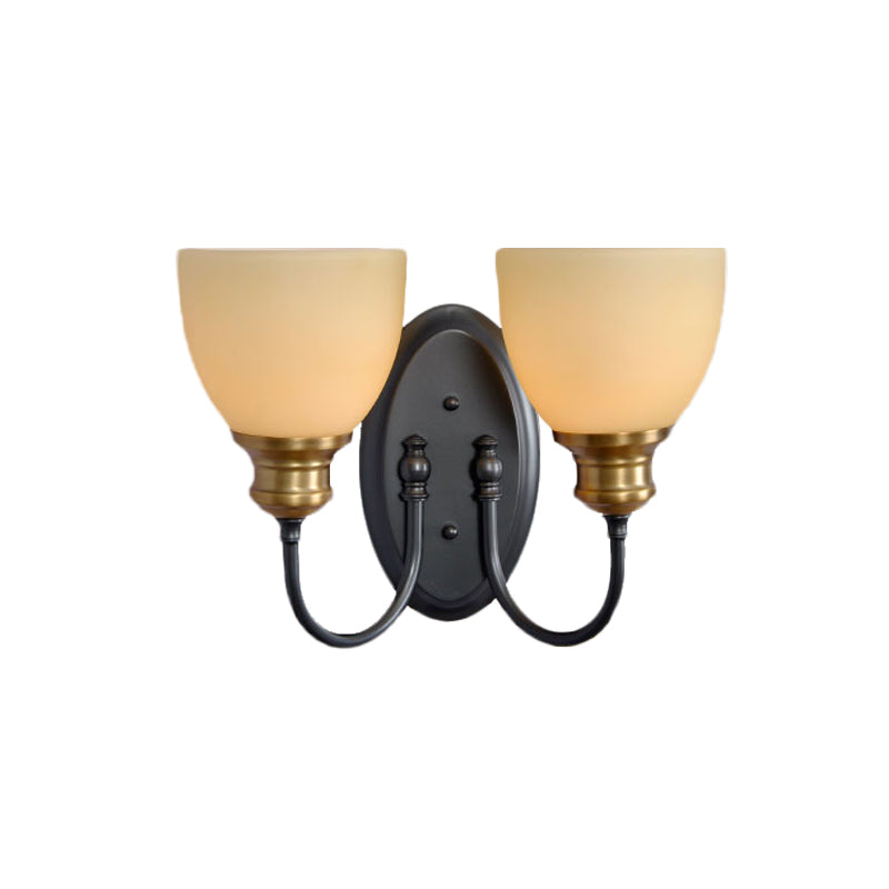 Skørter | Frosted Glass Black Wall Lamp Bud 1/2-Cup Country Wall Light with Metal Swan Neck Arm