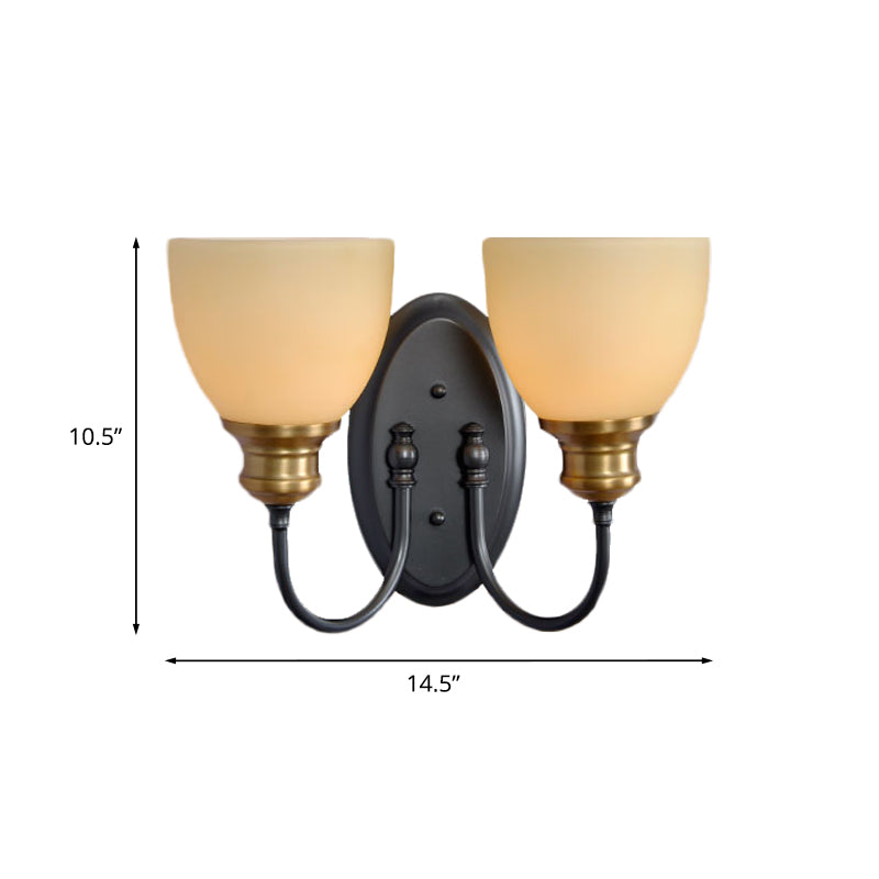 Skørter | Frosted Glass Black Wall Lamp Bud 1/2-Cup Country Wall Light with Metal Swan Neck Arm