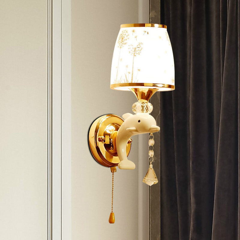 Skørter | Dolphin Basic Bed Wall Lamp Metal 1/2 Lights Children's Wall Lamp Light Fixture in White with Pull Cord