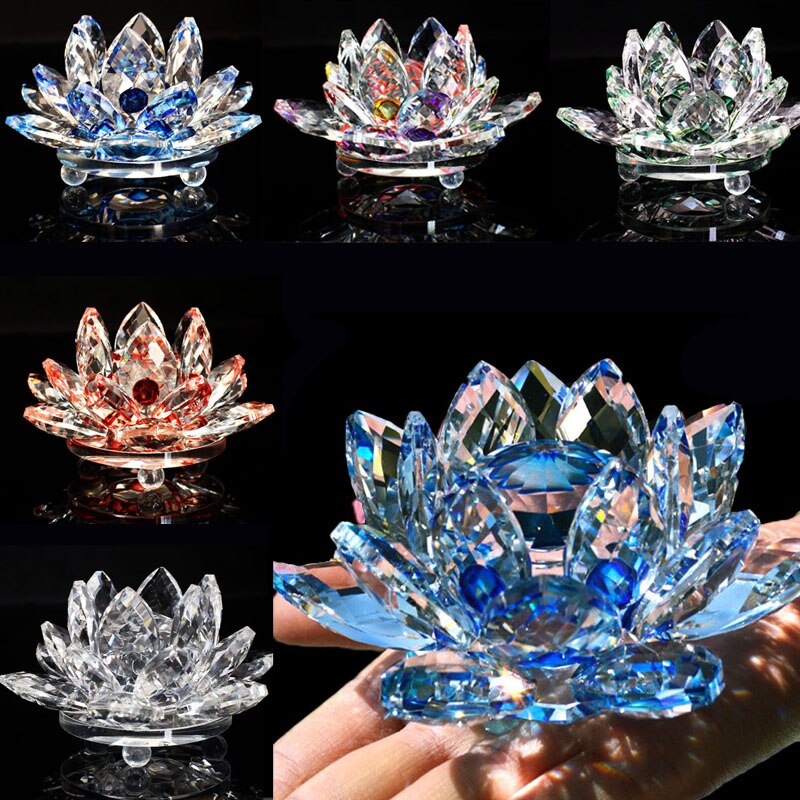 Lisslune | 80Mm Quartz Crystals Lotus Flower Crafts Glass Fengshui Ornaments Healing Crystals Home Party Wicca Decor Yoga Gifts Souvenir