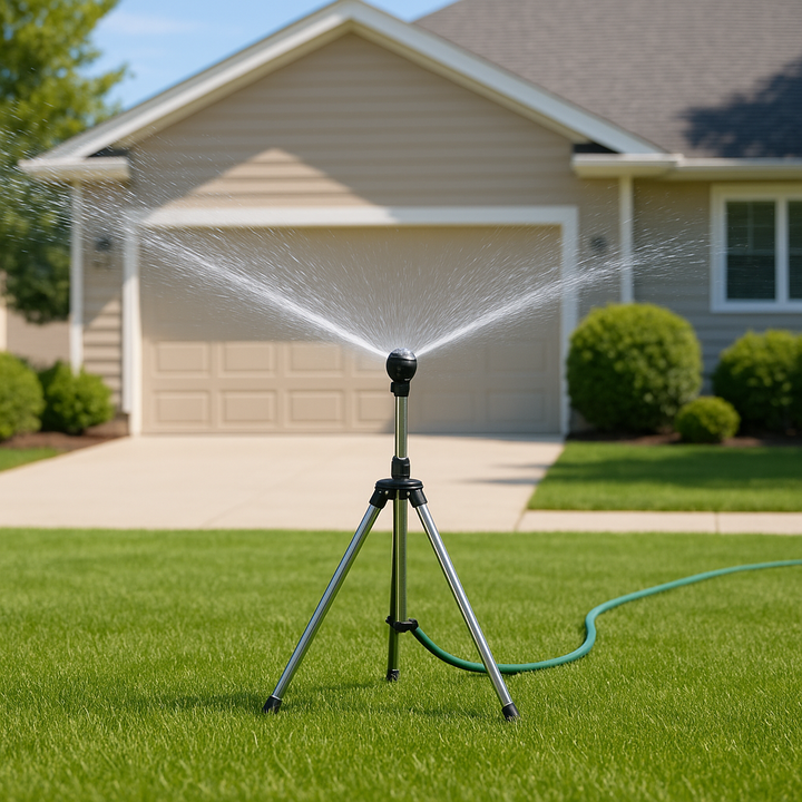 Lisslune | Adjustable 360° Garden Sprinkler on Tripod – Stainless Steel Height-Adjustable Lawn Irrigation System