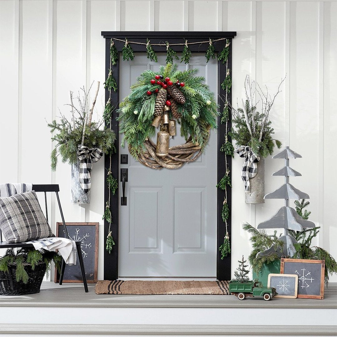 Lisslune | Winter Wishes Wreath – Handmade Bohemian Door Wreath with Bells and Pinecones