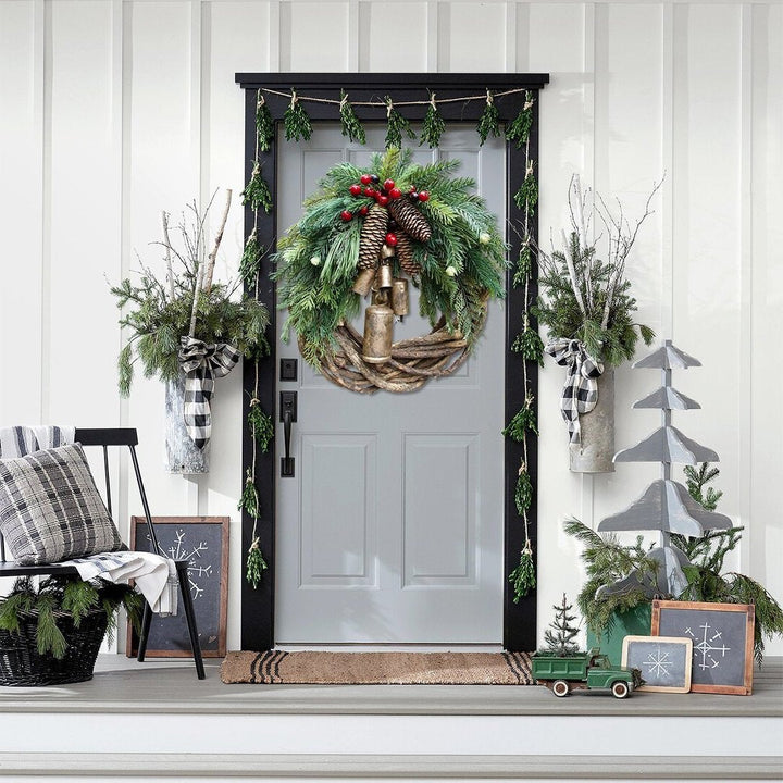 Lisslune | Winter Wishes Wreath – Handmade Bohemian Door Wreath with Bells and Pinecones