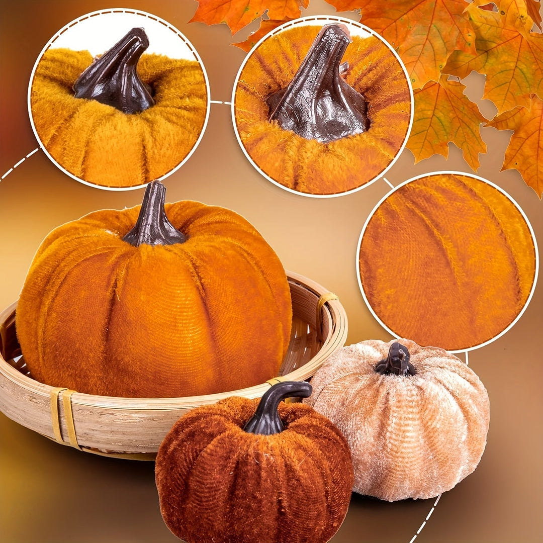 Lisslune | Autumn Decoration Pumpkin Set – 12 Pieces Artificial Pumpkins with Velvet Finish