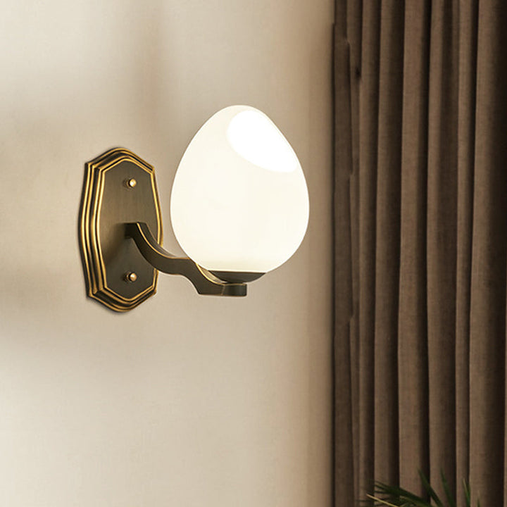 Skørter | Traditionalist Egg-shaped Wall Lamp Lighting 1 Light White Acid Glass Wall Lamp in Black