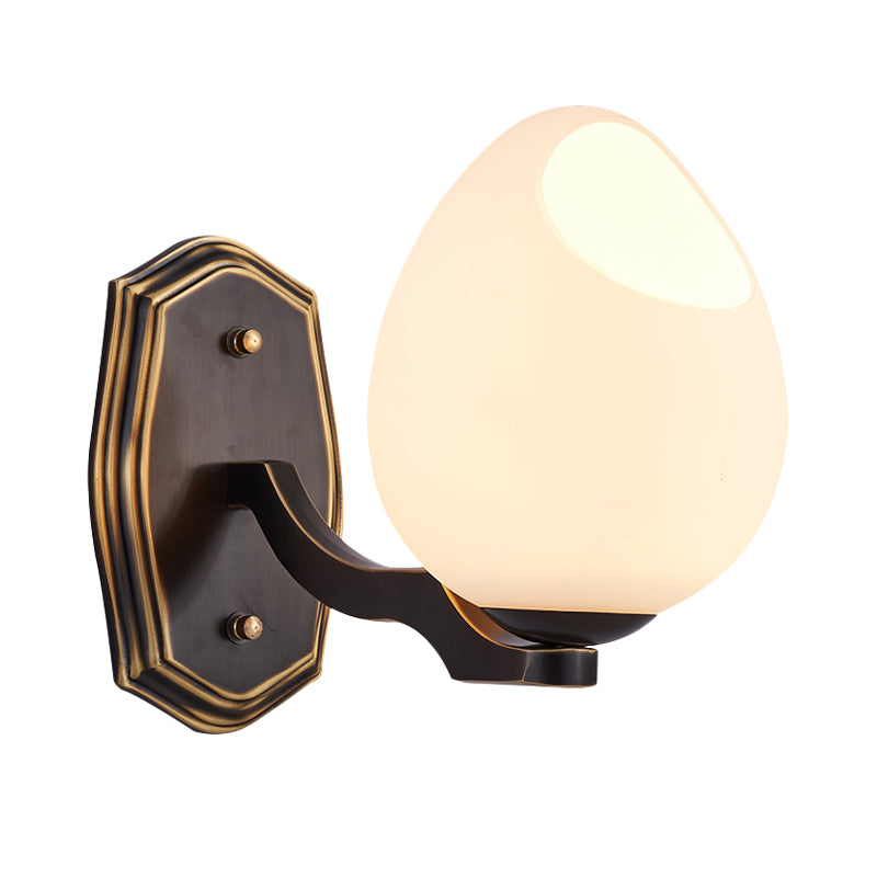 Skørter | Traditionalist Egg-shaped Wall Lamp Lighting 1 Light White Acid Glass Wall Lamp in Black