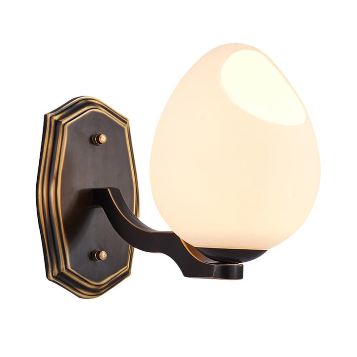 Skørter | Traditionalist Egg-shaped Wall Lamp Lighting 1 Light White Acid Glass Wall Lamp in Black