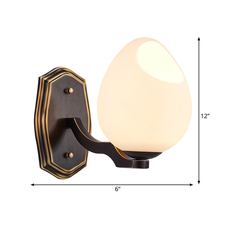 Skørter | Traditionalist Egg-shaped Wall Lamp Lighting 1 Light White Acid Glass Wall Lamp in Black