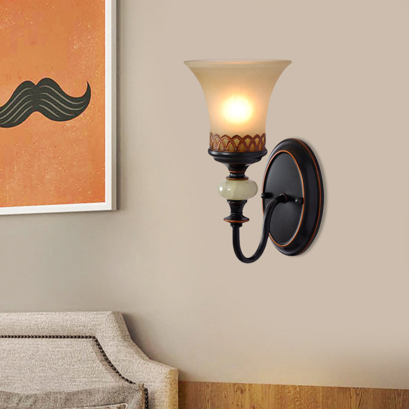 Skørter | Black Bell-Up-Wall Mount Vintage Tan Glass 1 Bulb Living Room Wall Light Fixture